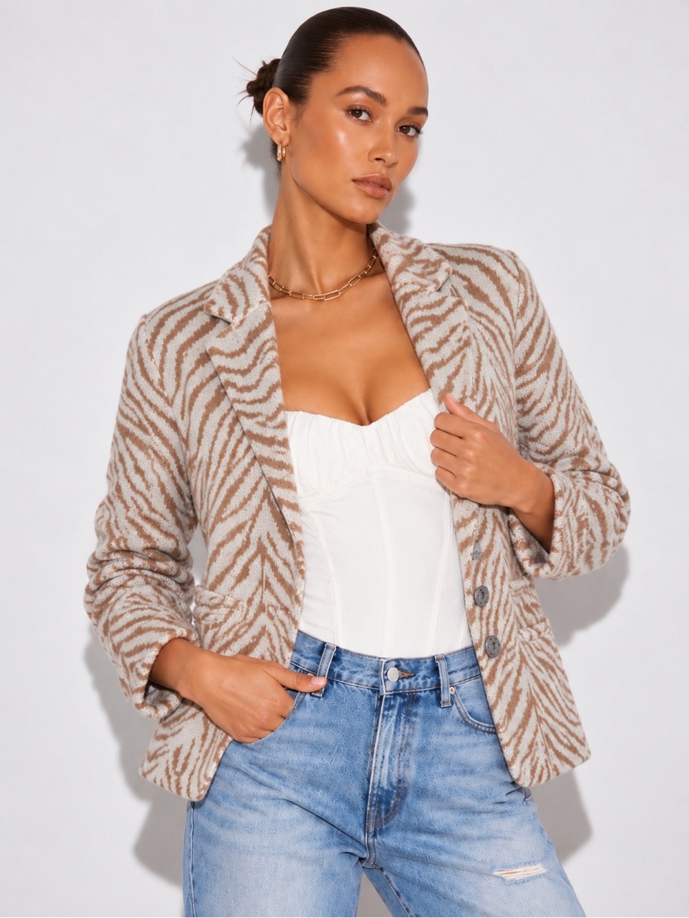 Anthropologie Maeve Sasha Zebra Wool Blend Sweater Blazer L